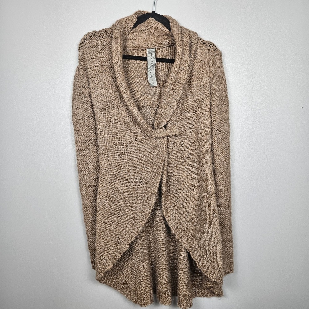 Elsamanda Women's S Cardigan Alpaca Wool Blend Draped Lagenlook Open Knit Brown
